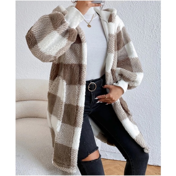 Jackets & Blazers - Cozy Buffalo Palid Teddy Hoodie Oversized jacket